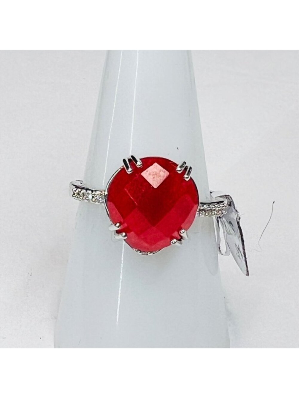 Ring Bomb Party ring, size 8, red gemstone, silver color band
